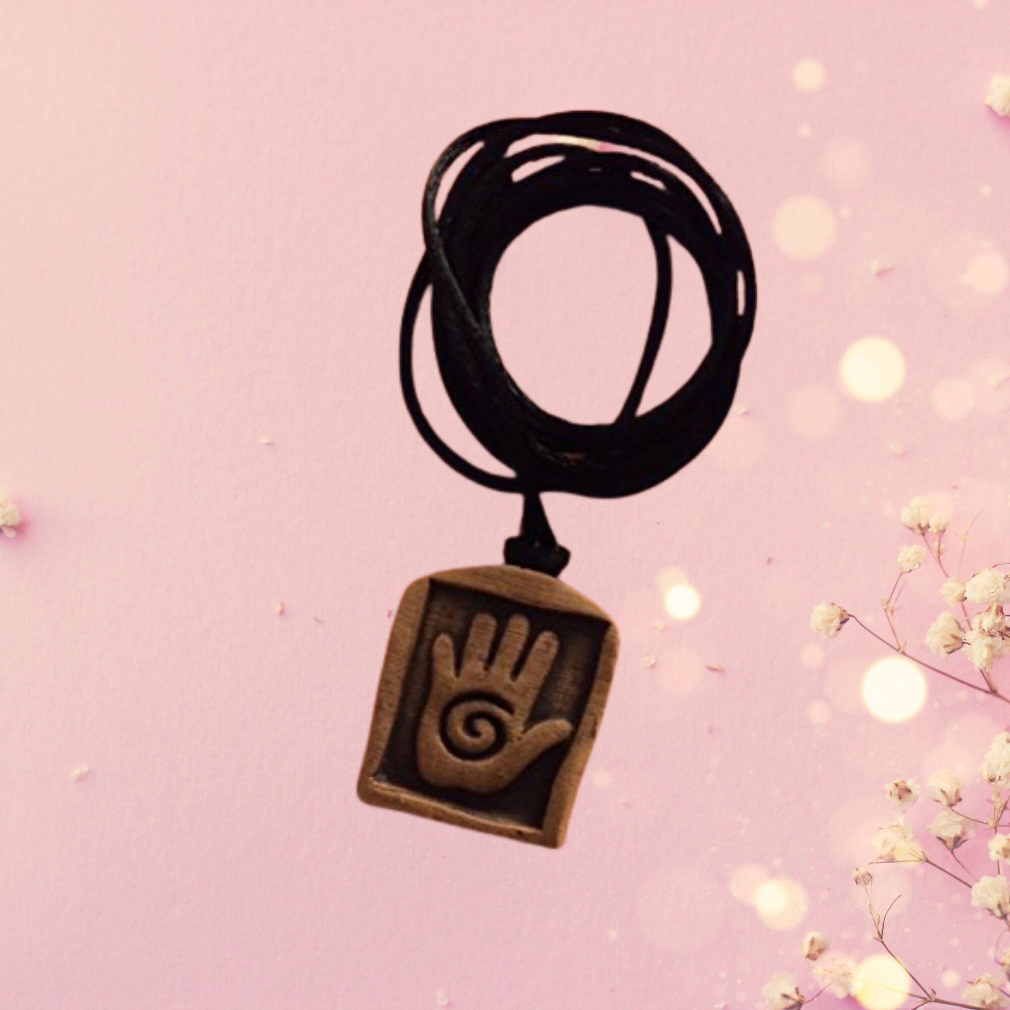 Terra Cotta Hands of Light Aromatherapy Pendant