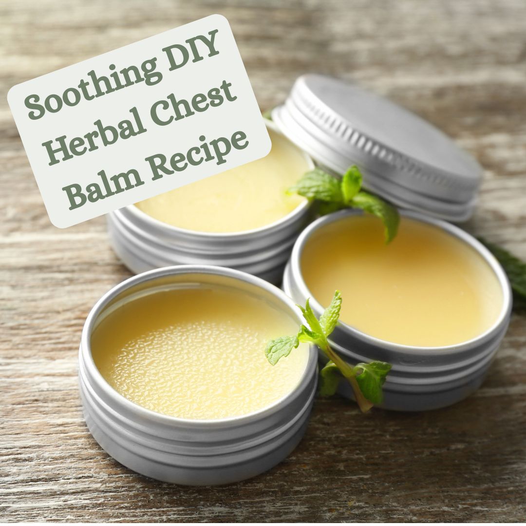 Tins of Herbal Salves with "soothing DIY chest balm"