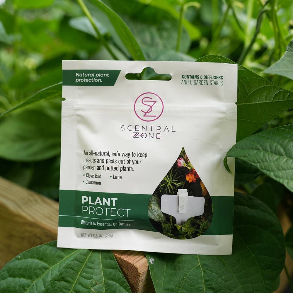 Scentral Zone Plant Protect packaging on a green leafy background