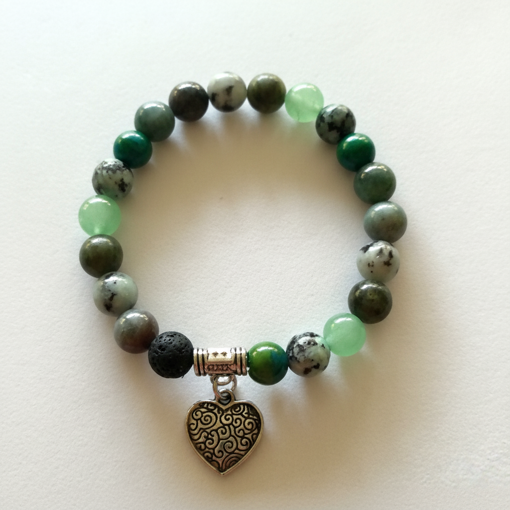 Aventurine & African Turquoise Diffuser Bracelet with Heart Charm