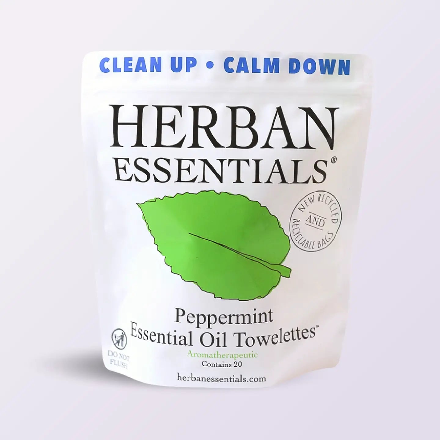 Herban Essentials peppermint essential oil towelettes package of 20 available at www.aromathyme.com